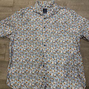 Johnnie-O Top Shelf Hawaiian Shirt XXL Blue White Papaya Stripe Short Sleeve